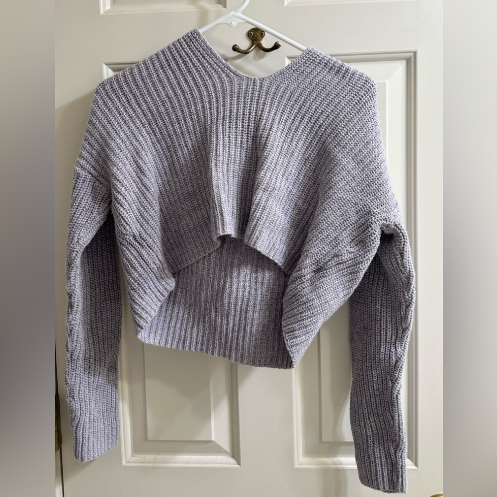 Aeropostale Violet-Grey Cropped Sweater w/ Hoodie - small